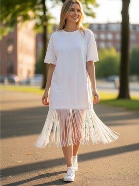 Pixie Market White Fringe Midi Dress Women’s Small